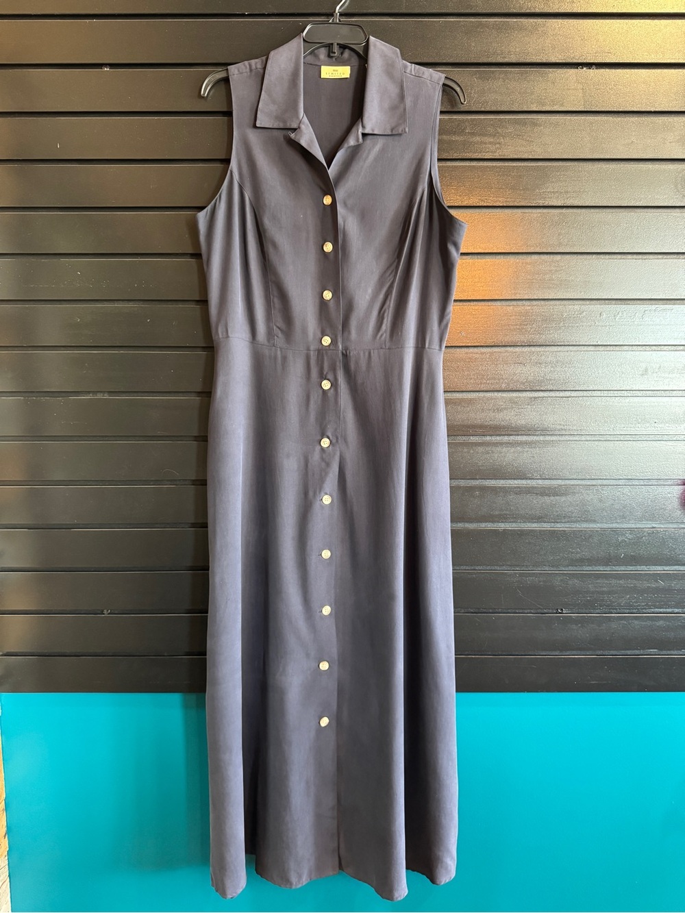Vintage Silk Sleeveless Button-Front Maxi Dress in Navy